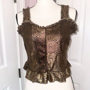 Kirious Los Angeles sweetheart neck eyelet cropped bronze tank top, size medium